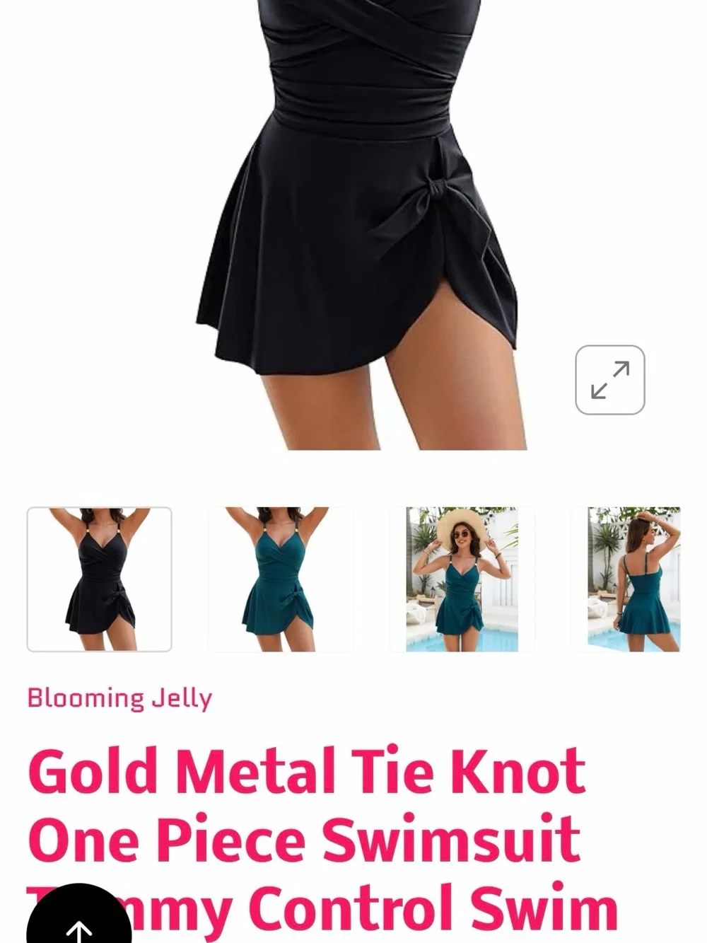 Gold Metal Tie Knot One Piece Bathingsuit Tummy Control Swimdress
